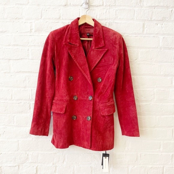 Anthropologie || Blank NYC Suede Leather Double Breasted Blazer Red XS NWT - Picture 2 of 10